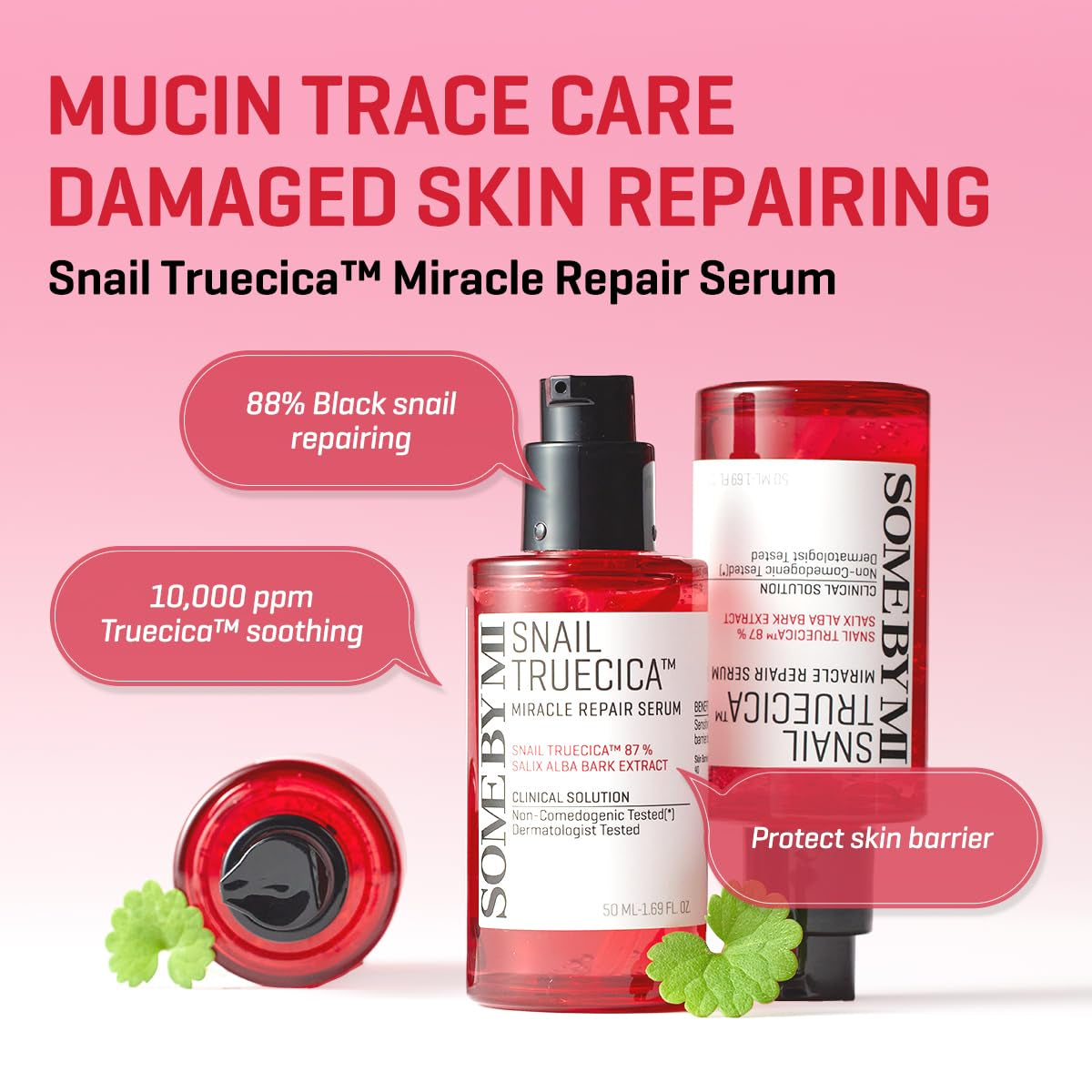 Snail Trucica Miracle Repair Serum - 1.69Oz, 50Ml - Made from Snail Mucin for Sensitive Skin - Daily Repair Face Serum for Post Acne Marks and Strengthen Skin Barrier - Korean Skin Care