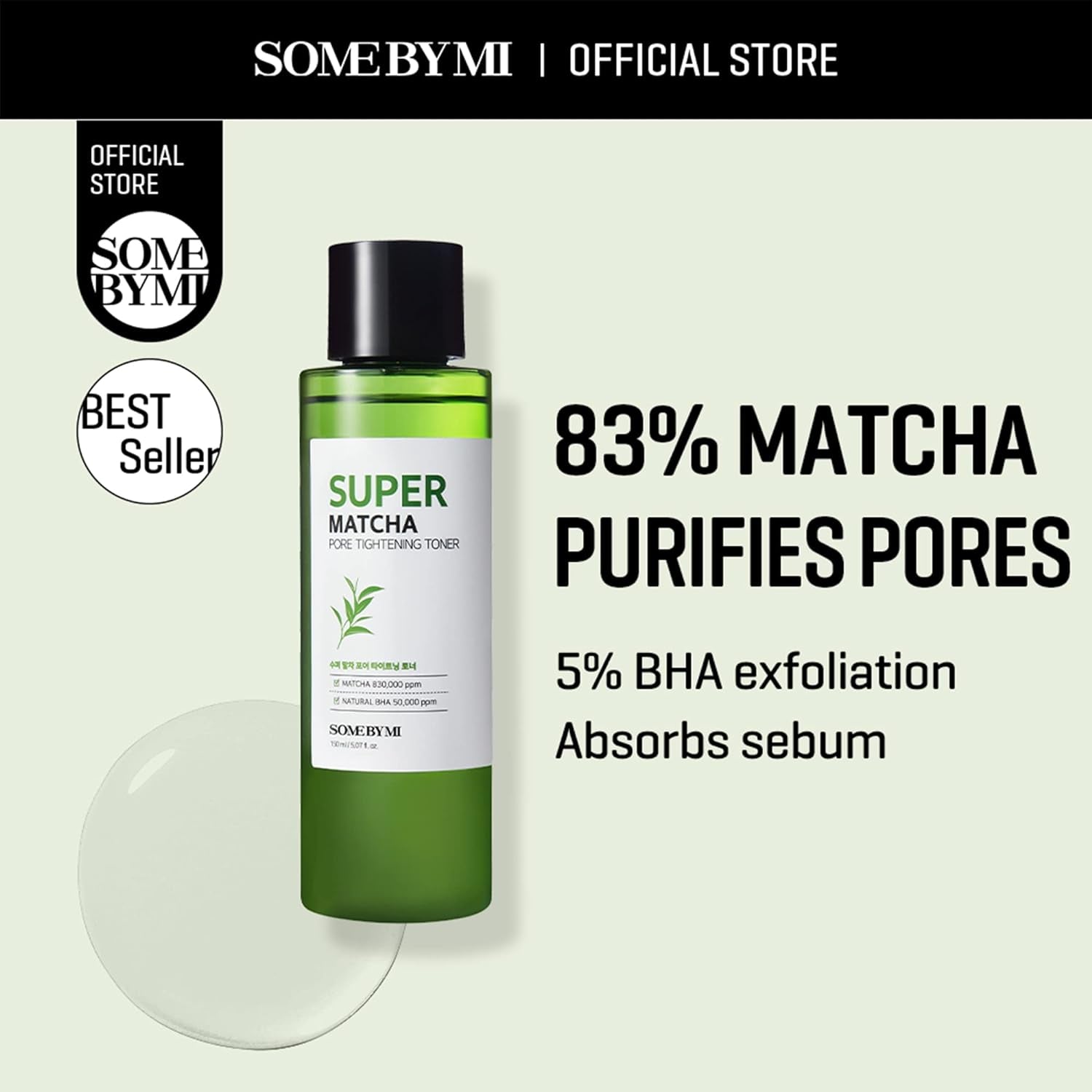 Super Matcha Pore Tightening Toner - 5.07Oz, 150Ml - Made from Matcha Extracts for Sensitive Skin - Skin Moisturizing and Purifying - Blackheads, Sebum and Pore Care - Korean Skin Care