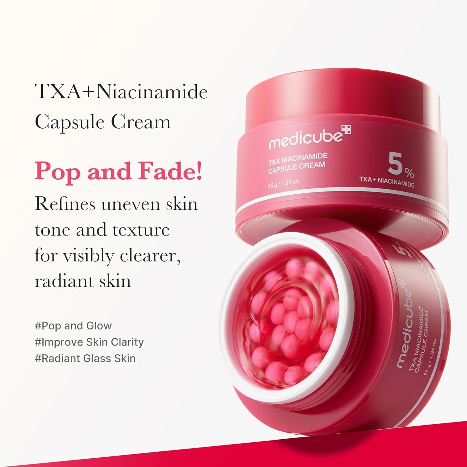 Txa+Niacinamide Capsule Cream | Dual Radiance Moisturizer, Ideal for Use after Spot Care | for Uneven Skin Tone, Texture & Hydration | 99% Pure Tranexamic Acid | Korean Skincare | 1.94Oz