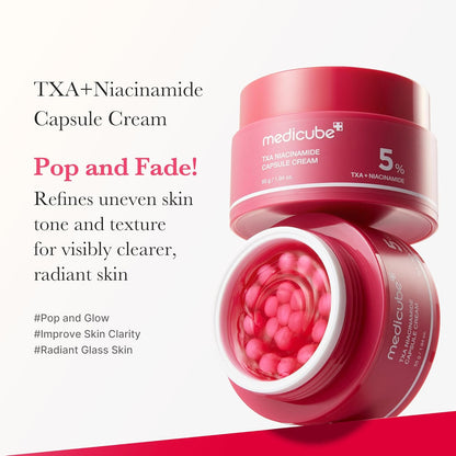 Txa+Niacinamide Capsule Cream | Dual Radiance Moisturizer, Ideal for Use after Spot Care | for Uneven Skin Tone, Texture & Hydration | 99% Pure Tranexamic Acid | Korean Skincare | 1.94Oz