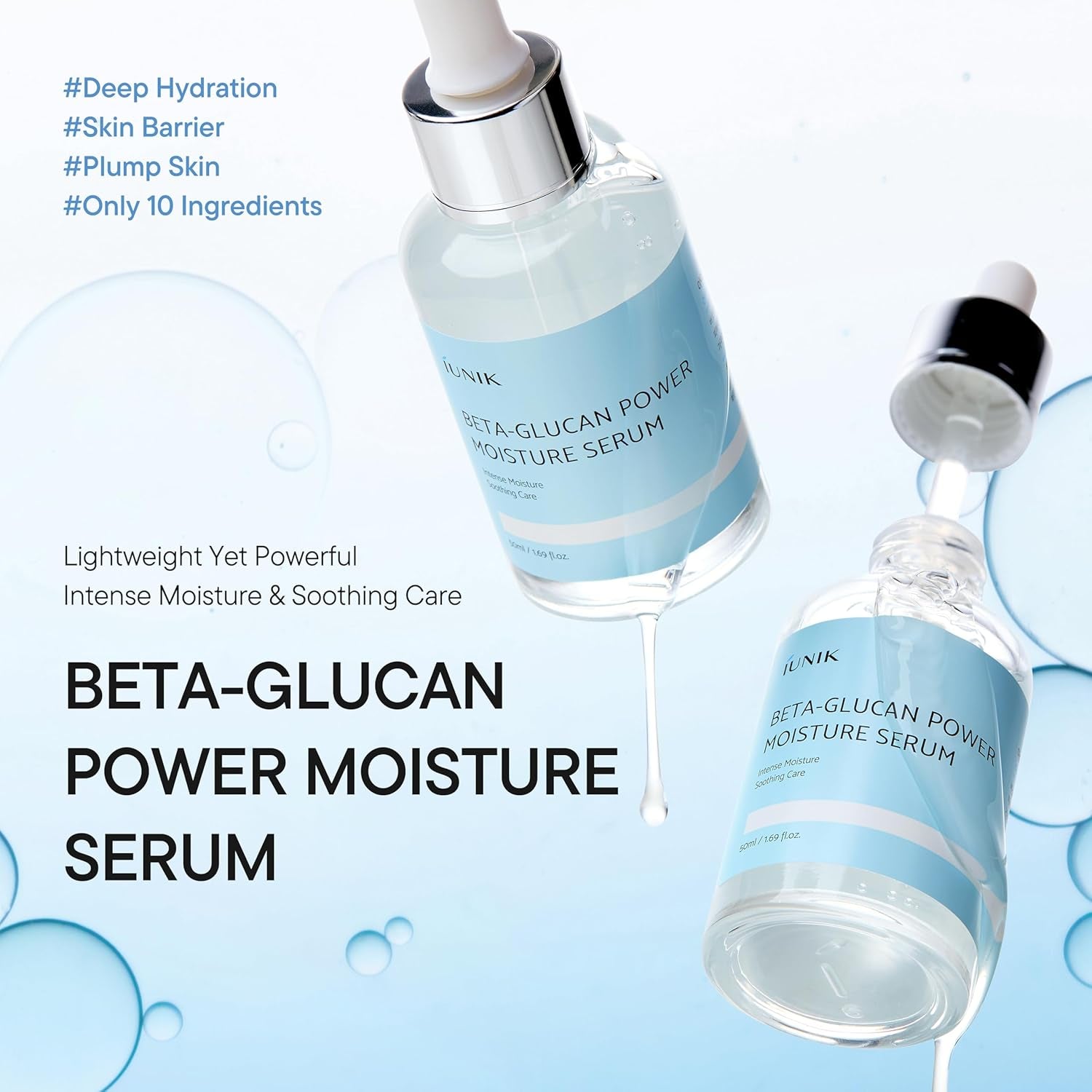 Beta-Glucan Power Deep Moisture Vegan Serum Intense Hydration Mushroom Yeast Extracts Naturally-Derived - Dry Mature Sagging Sensitive Skin Cell Regenerating Lifting Korean Skincare