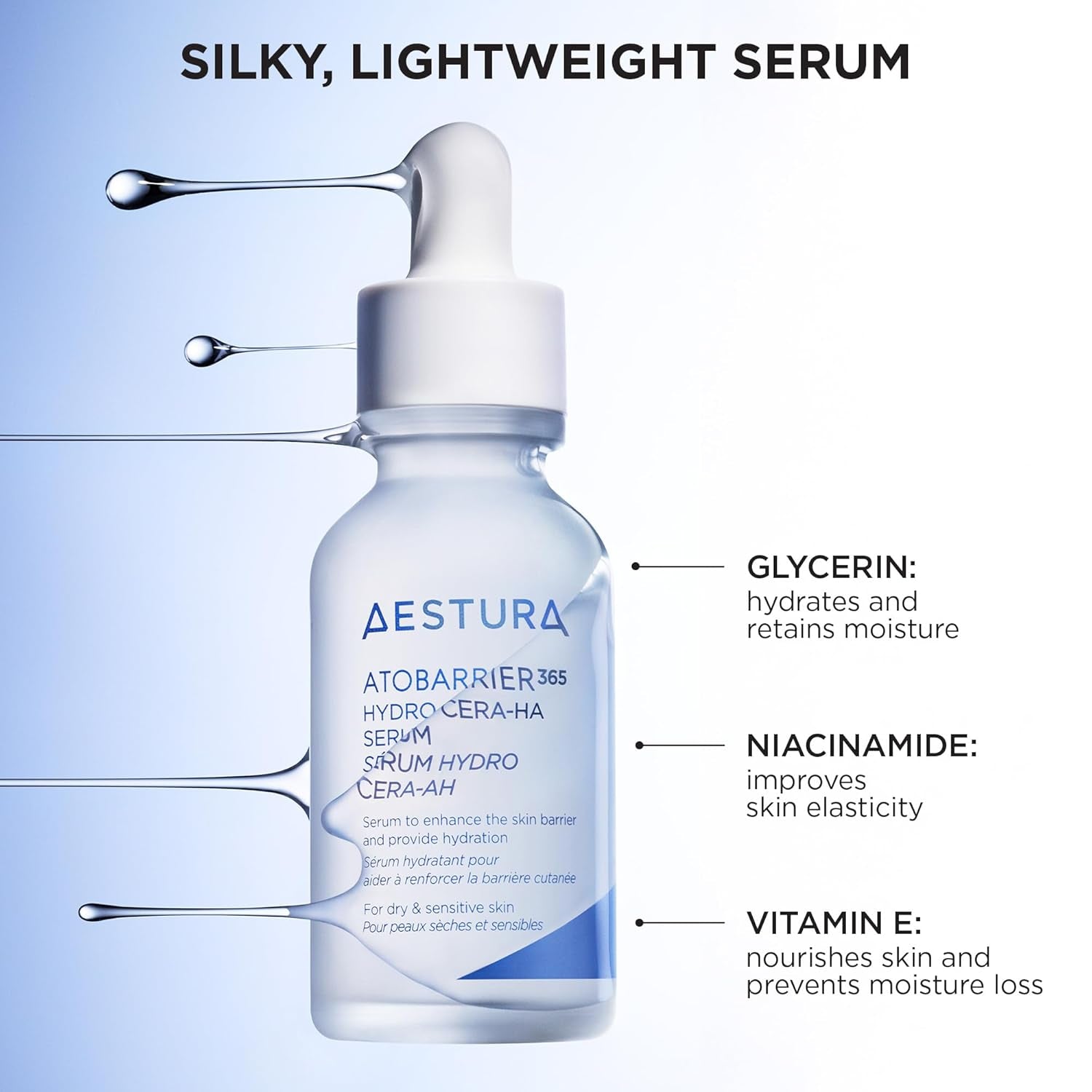 ATOBARRIER365 Hydro CERA-HA Face Serum with Ceramide, Hyaluronic Acid, and Niacinamide for Skin Moisture Barrier Repair | Deep Hydration, Suitable for Dry & Sensitive Skin, 30ML / 1.01 Fl.Oz.