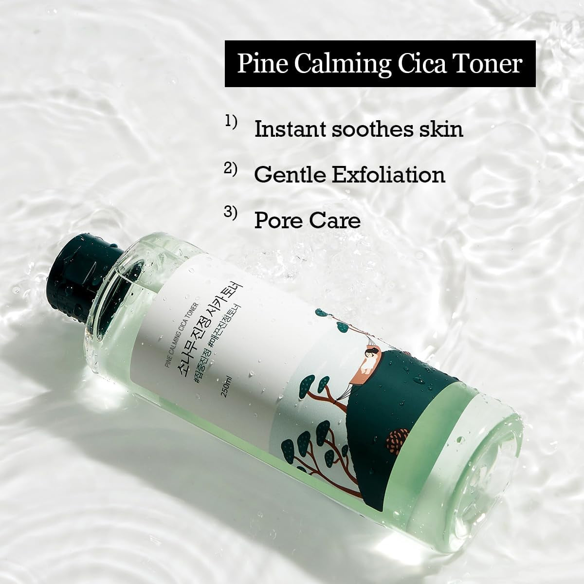 Pine Calming CICA Toner 8.45 Fl Oz, Low-Acidic Hydrating Toner for Face with Pine CICA, BHA + LHA, and Hyaluronic Acid for Soothing, Exfoliating, and Restoring Skin Balance, Korean Skincare