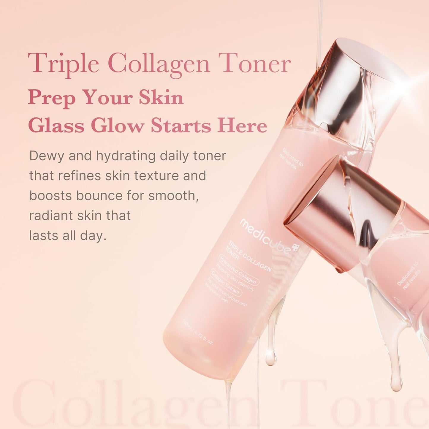 Triple Collagen Toner - Hydrolyzed, Atelo, & Soluble Collagen for Deep Hydration & Plump Skin - Fast-Absorbing Formula for All-Day Suppleness, Korean Skincare (4.73 Fl.Oz.)