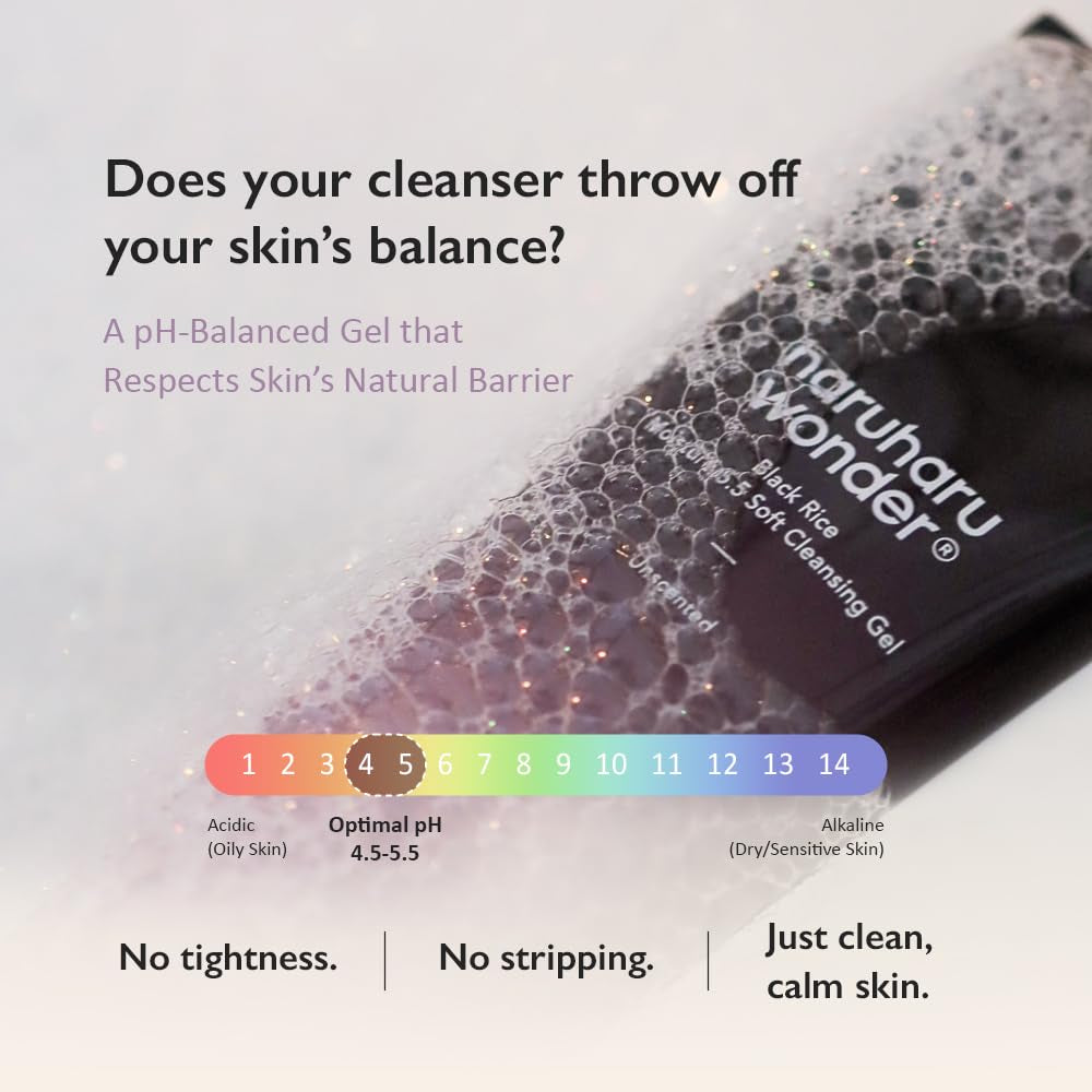 Wonder Black Rice Moisture 5.5 Soft Cleansing Gel, 3.4 Fl.Oz, Gentle Face Wash for Dry to Normal Skin, Low 5.5Ph, Soap Free, Hydrating, Fragrance Free, Daily Use, Korean Skincare