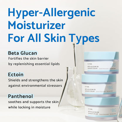 Beta-Glucan Non-Sticky Deep Moisture Hydration 3X Barrier Cream Day&Night Moisturizer Quick Absorption Barrier Strengthening for Sensitive Dry Skin with Shea Butter Panthenol Korean Skincare