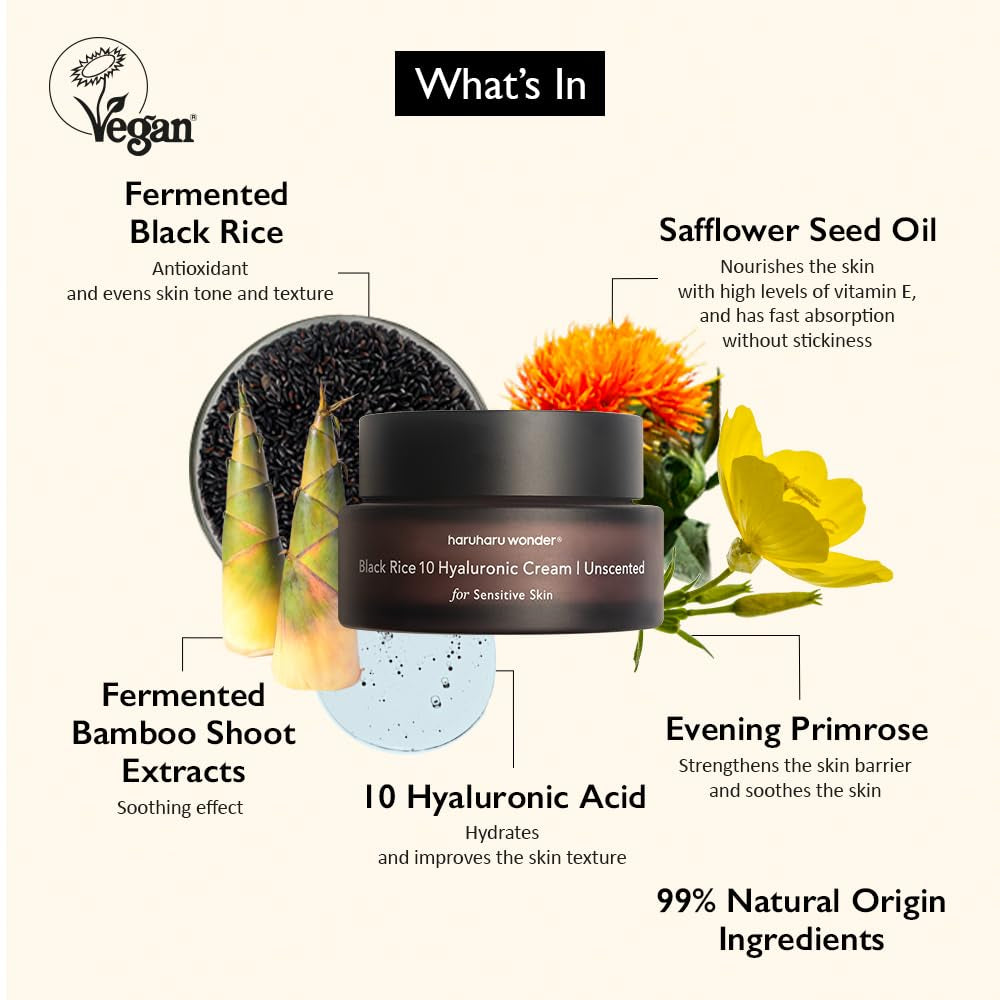 Wonder Black Rice 10 Hyaluronic Cream Unscented, 1.6 Fl Oz, Vegan, Cruelty-Free, Korean Skincare