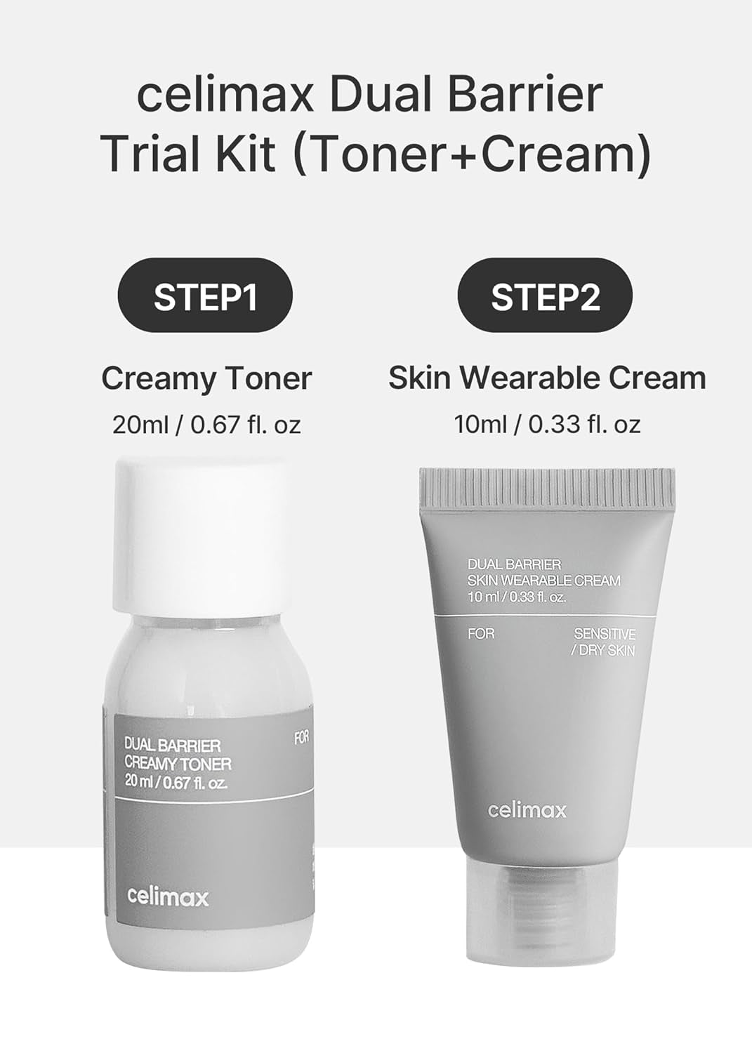 Dual Barrier Trial Kit Travel Size, Gift Set | with Creamy Toner & Skin Wearable Cream, Travel Size, Mini-Sized Gift Set, Ceramides, Peptide