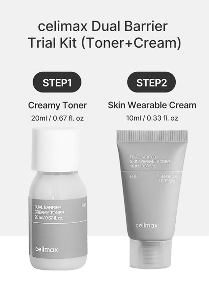 Dual Barrier Trial Kit Travel Size, Gift Set | with Creamy Toner & Skin Wearable Cream, Travel Size, Mini-Sized Gift Set, Ceramides, Peptide
