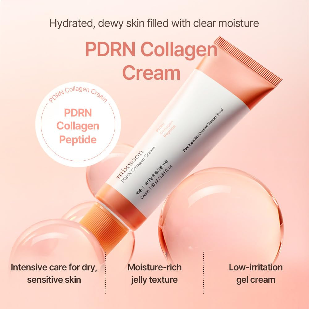 PDRN Collagen Cream 1.69 Fl. Oz / 50Ml Radiance with Plant-Based PDRN, Collagen Peptides Hyaluronic Acid Lightweight Korean Gel Moisturizer Elasticity Korean Glass Skin Care