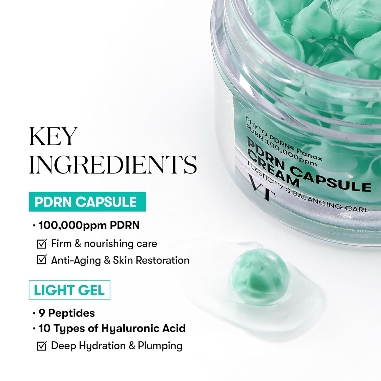 PDRN Capsule Cream 100, Hydrating Face Moisturizer with 100,000Ppm PDRN, Hyaluronic Acid, 9 Peptides, Firming & Plumping Nourishing Cream, Korean Skin Care (1.69 Fl. Oz.)