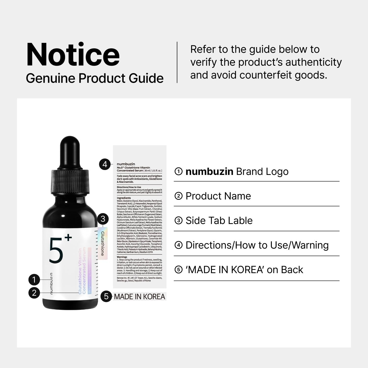 No.5 Serum | Tranexamic Acid 4%, Niacinamide 5%, Glutathione, Vitamin C | Vitamin Concentrated Serum | Hyperpigmentation| Suitable for Sensitive Skin, Korean Skincare | 1.01 Fl. Oz.