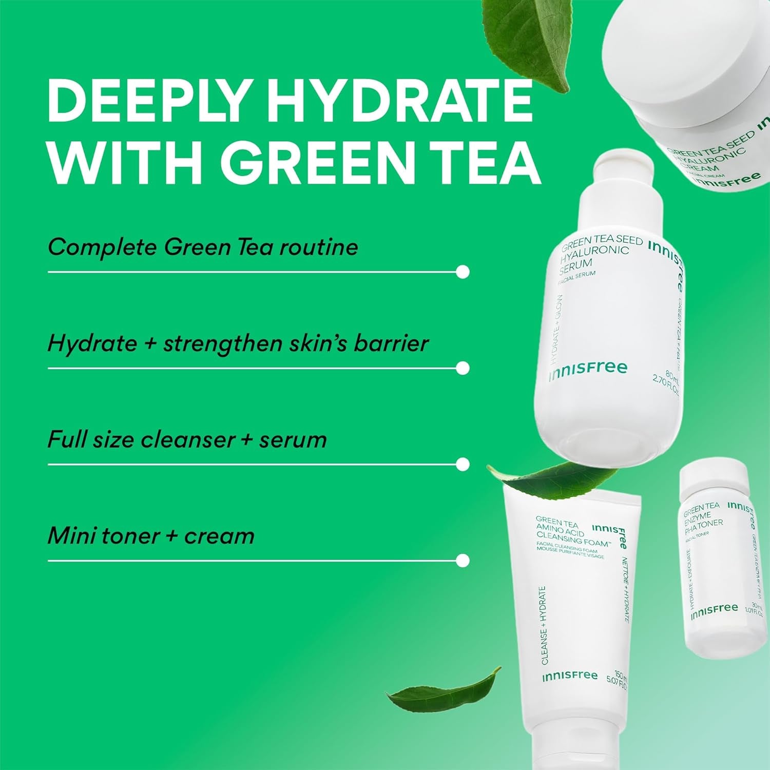 Green Tea Seed Hydrating Serum with Hyaluronic Acid & Niacinamide, Korean Face Serum for Glow