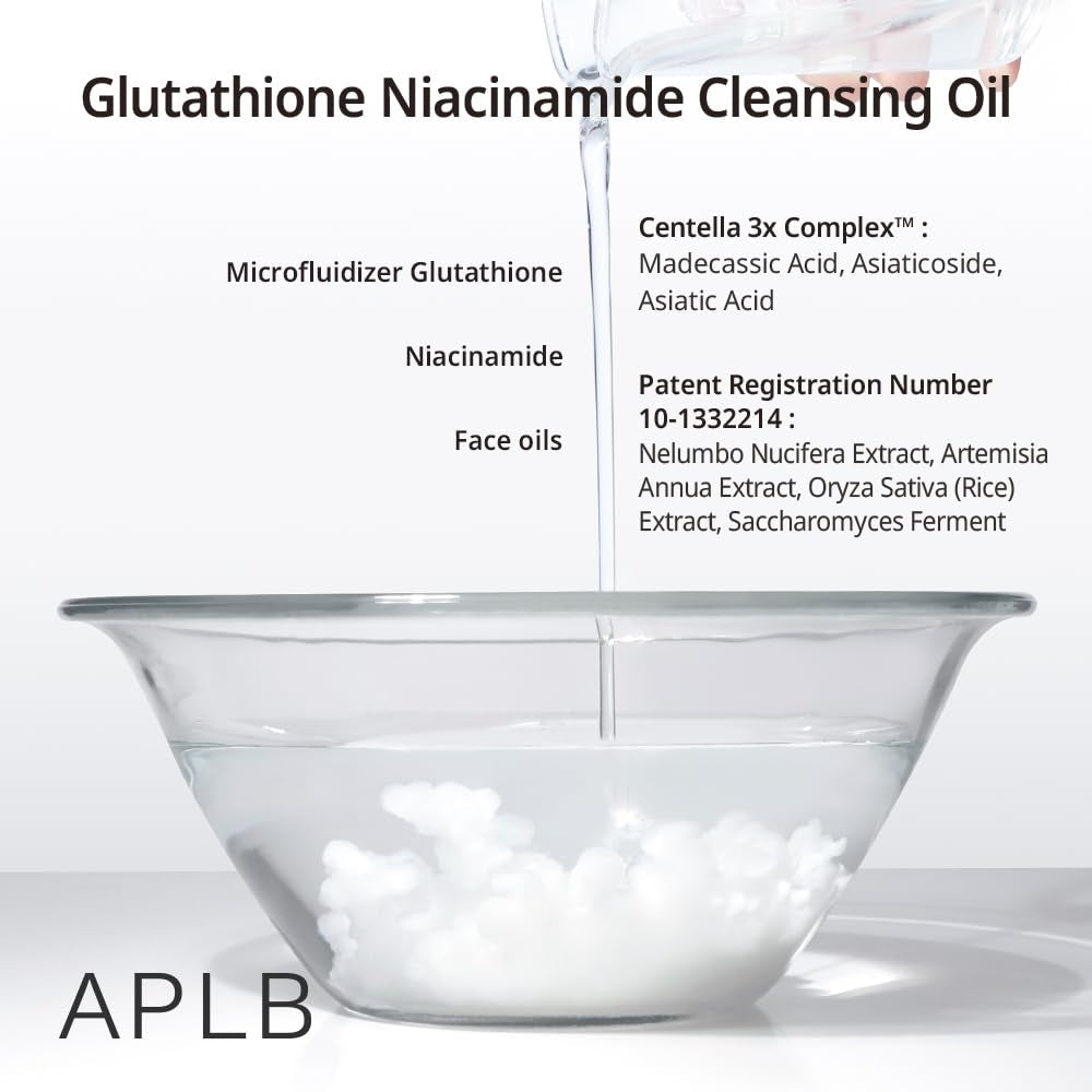Glutathione Niacinamide Cleansing Oil | LIPO GLUTA NIAC OIL™ 85.9% 3.55 Fl.Oz/Korean Skincare, Makeup Remover for Sensitive Skin, Moisturize, Blackhead Care