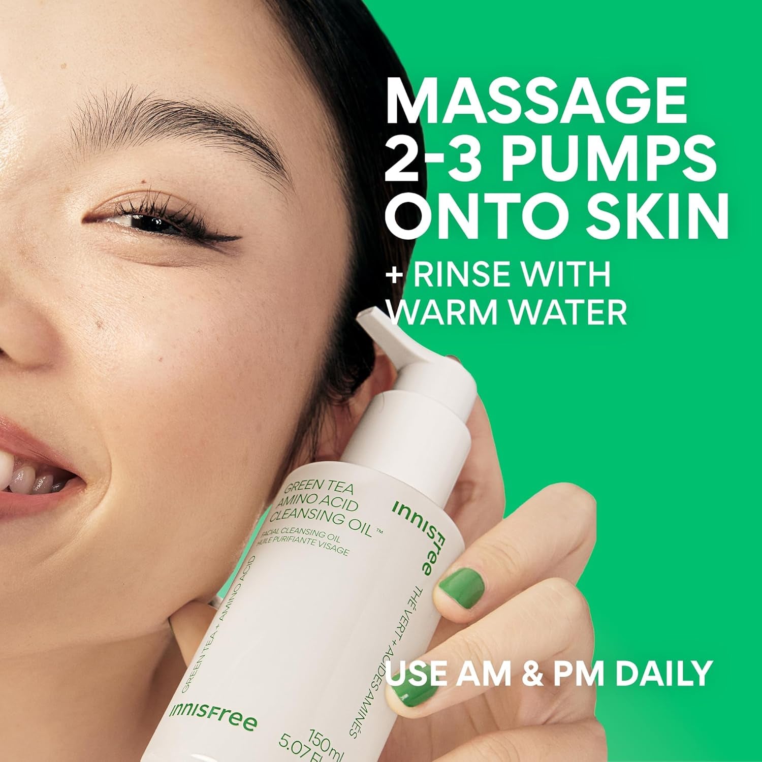 Green Tea Amino Acid Cleansing Oil, Hydrating Korean Face Wash with Jojoba, Makeup Remover, Sunscreen Dissolving Formula