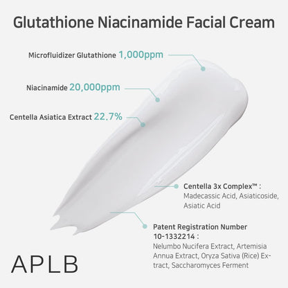 Glutathione Niacinamide Facial Cream | LIPO GLUTA NIAC CEN™ 24.8% 1.86 Fl.Oz/Korean Skincare, Deep Hydration, Niacinamide, Improve Skin Elasticity, Improve Skin Texture