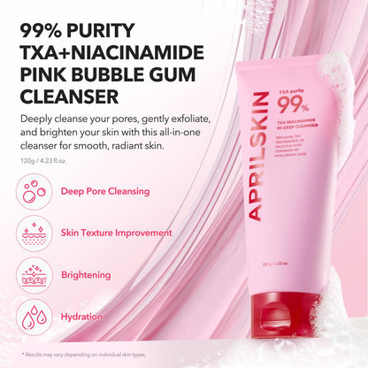 TXA Niacinamide 99 Pore Care Pink Bubble Gum Deep Cleanser | 99% High-Purity Txa+Niacinamide | All-In-One Cleanser: Deep Cleansing, Blackhead Care, Pore Care, Moisturizing | 4.23 Fl.Oz.
