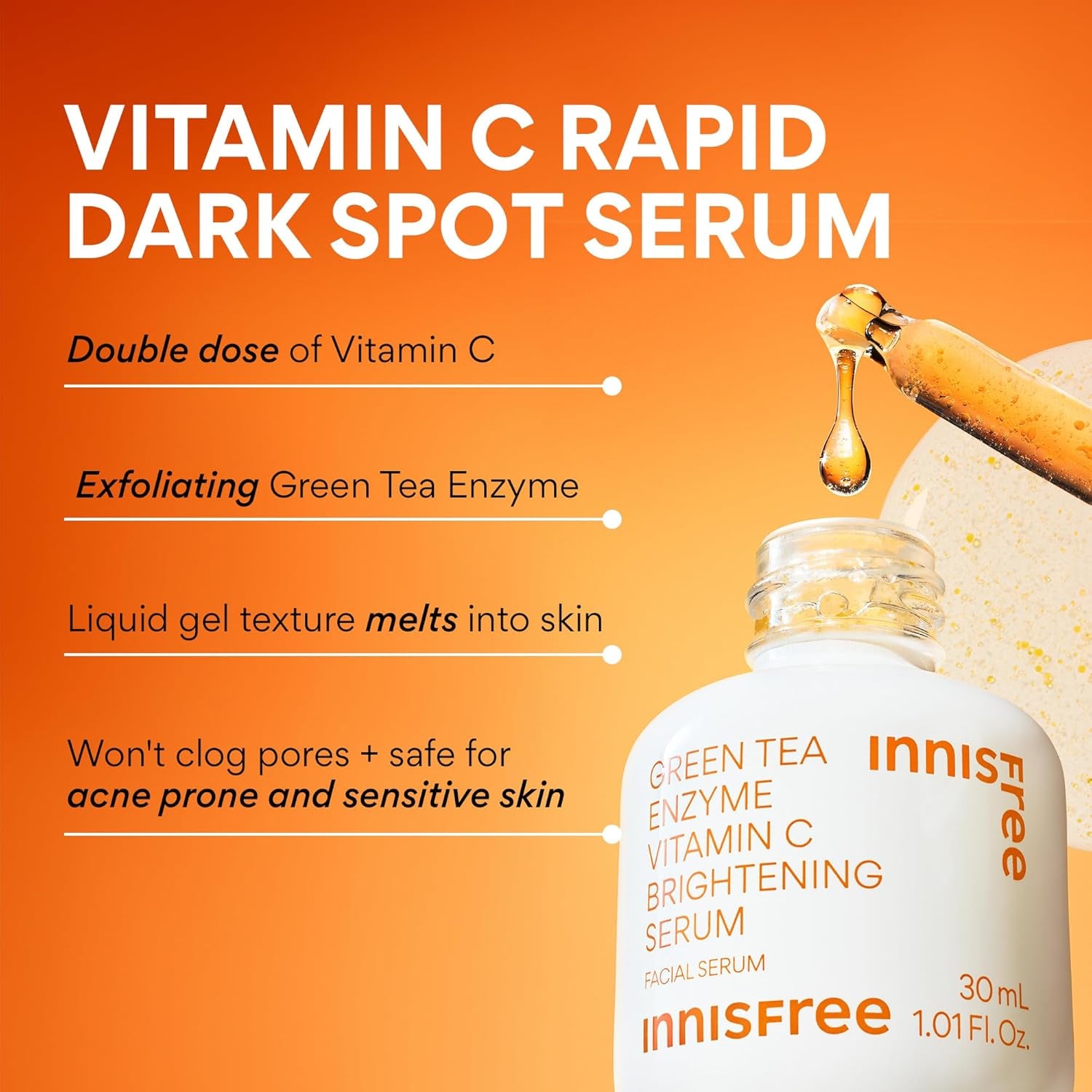 Green Tea Enzyme Vitamin C Serum for Brightening Dark Spot Correction, Korean Face Serum for Radiant Glow