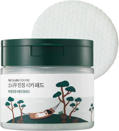 Pine Calming Cica Pad 50Pcs, 7Cm Wide Cooling and Soothing Toner Pads with Pine Cica, BHA + LHA, and Hyaluronic Acid for Heated, Acne-Prone Skin, Multi-Zone Hydration, Korean Skincare