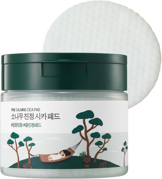 Pine Calming Cica Pad 50Pcs, 7Cm Wide Cooling and Soothing Toner Pads with Pine Cica, BHA + LHA, and Hyaluronic Acid for Heated, Acne-Prone Skin, Multi-Zone Hydration, Korean Skincare