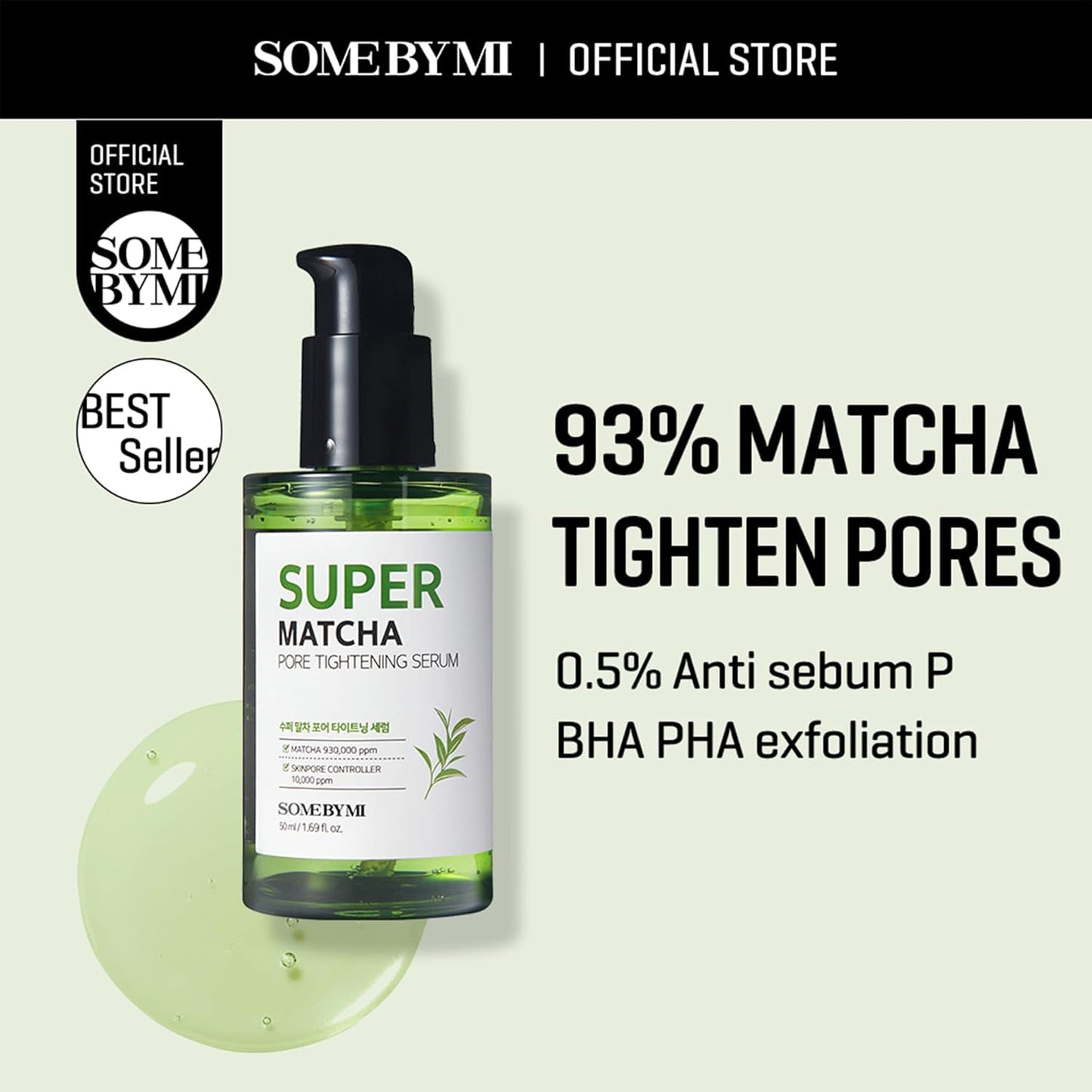 Super Matcha Pore Tightening Serum - 1.69Oz, 50Ml - Made from Match Water for Sensitive Skin - Skin Moisturizing and Purifying Effect - Blackheads, Sebum and Pore Care - Korean Skin Care