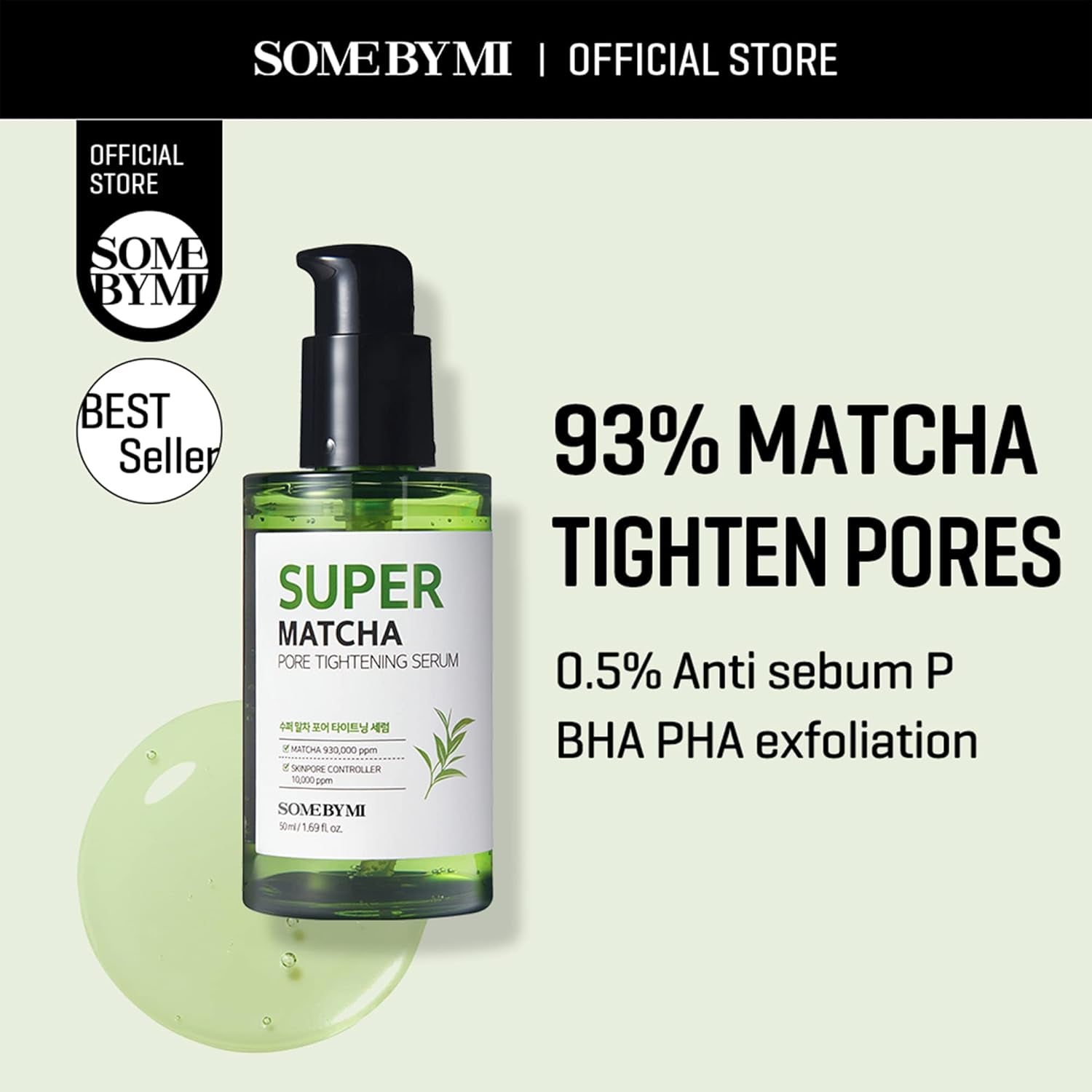 Super Matcha Pore Tightening Serum - 1.69Oz, 50Ml - Made from Match Water for Sensitive Skin - Skin Moisturizing and Purifying Effect - Blackheads, Sebum and Pore Care - Korean Skin Care