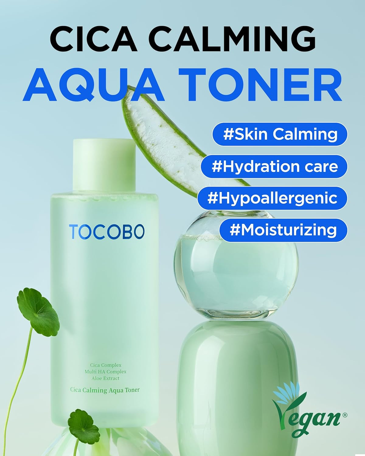 CICA Calming Aqua Toner – Korean Soothing Face Toner with CICA, Hyaluronic Acid & Aloe – Daily Hydration for Sensitive Skin, 24-Hour Moisture, Hypoallergenic Ph Balancing Formula, 6.76 Fl.Oz.