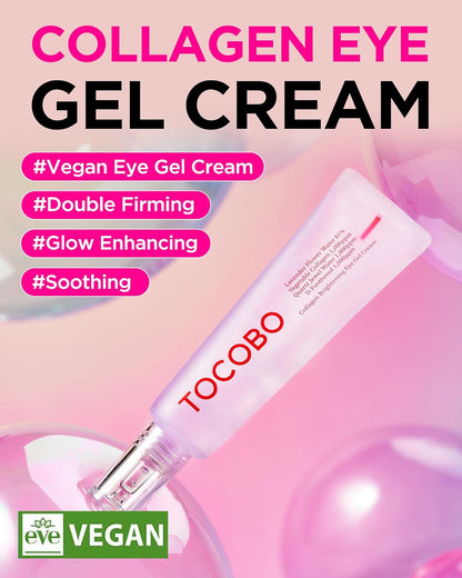 Collagen Brightening Eye Gel Cream – Korean Vegan under Eye Treatment for Dark Circles & Puffy Eyes – Lightweight, Hydrating Formula with Niacinamide & Lavender – Brightens Fine Lines, 1Oz