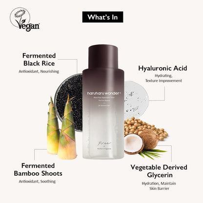 Wonder Black Rice Hyaluronic Toner for Sensitive Skin 10.1 Fl.Oz, Alcohol Free, Fragrance Free, Deep Hydration, Glass Skin, Korean Skincare, Vegan, Cruelty-Free