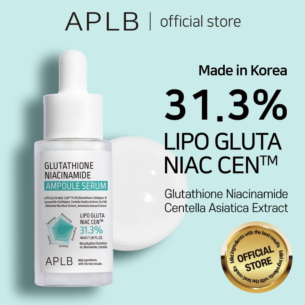 Glutathione Niacinamide Ampoule Serum | LIPO GLUTA NIAC CEN™ 31.3% 1.35 Fl.Oz/Korean Skincare, Long Lasting Moisturizing, Improve Skin Elasticity, Revitalize for Gentle and Improve Skin Texture