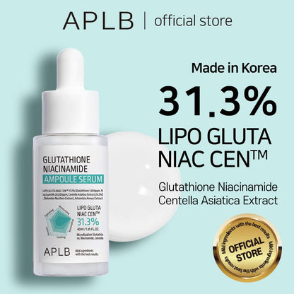 Glutathione Niacinamide Ampoule Serum | LIPO GLUTA NIAC CEN™ 31.3% 1.35 Fl.Oz/Korean Skincare, Long Lasting Moisturizing, Improve Skin Elasticity, Revitalize for Gentle and Improve Skin Texture