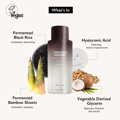 Wonder Black Rice Hyaluronic Toner for Sensitive Skin 5.1 Fl.Oz, Alcohol Free, Fragrance Free, Deep Hydration, Glass Skin, Korean Skincare, Vegan, Cruelty-Free