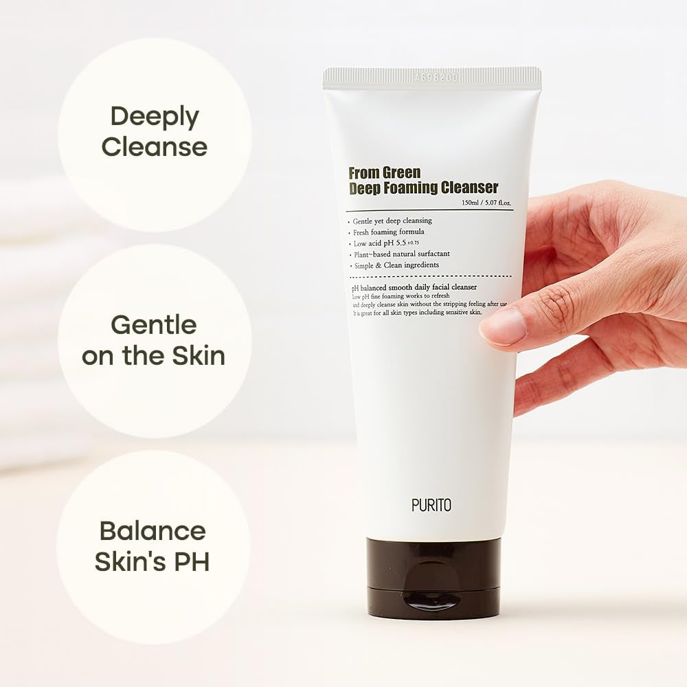 from Green Deep Foaming Cleanser 150Ml / 5.07 Fl.Oz, Ph 5.5, Plant-Based, Natural Ingredients, Cruelty-Free, Vegan
