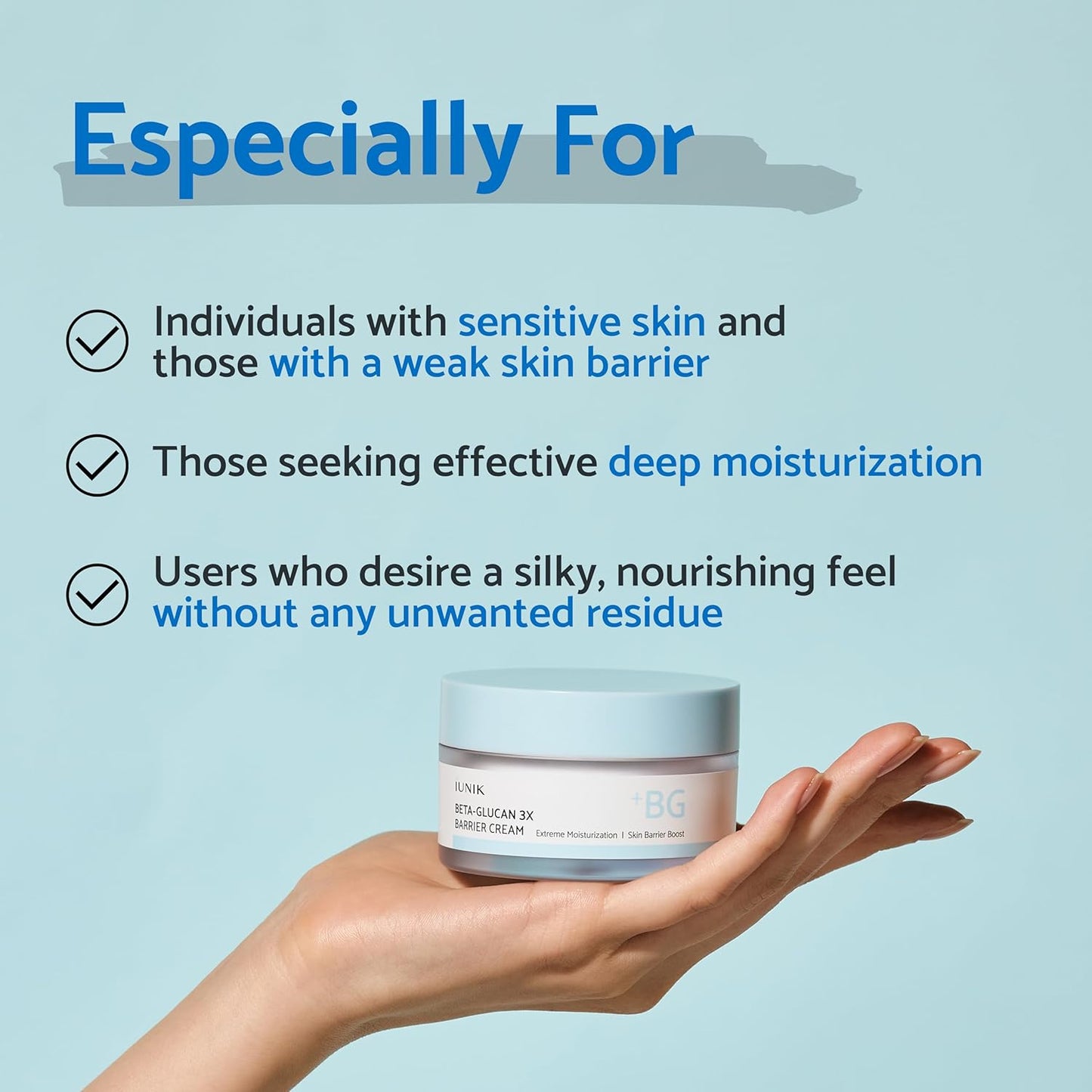 Beta-Glucan Non-Sticky Deep Moisture Hydration 3X Barrier Cream Day&Night Moisturizer Quick Absorption Barrier Strengthening for Sensitive Dry Skin with Shea Butter Panthenol Korean Skincare