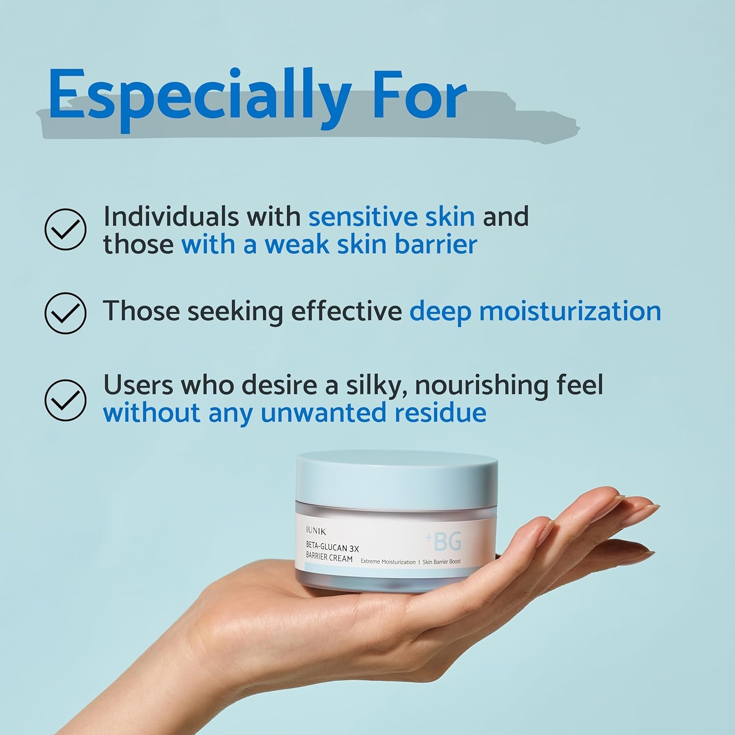 Beta-Glucan Non-Sticky Deep Moisture Hydration 3X Barrier Cream Day&Night Moisturizer Quick Absorption Barrier Strengthening for Sensitive Dry Skin with Shea Butter Panthenol Korean Skincare