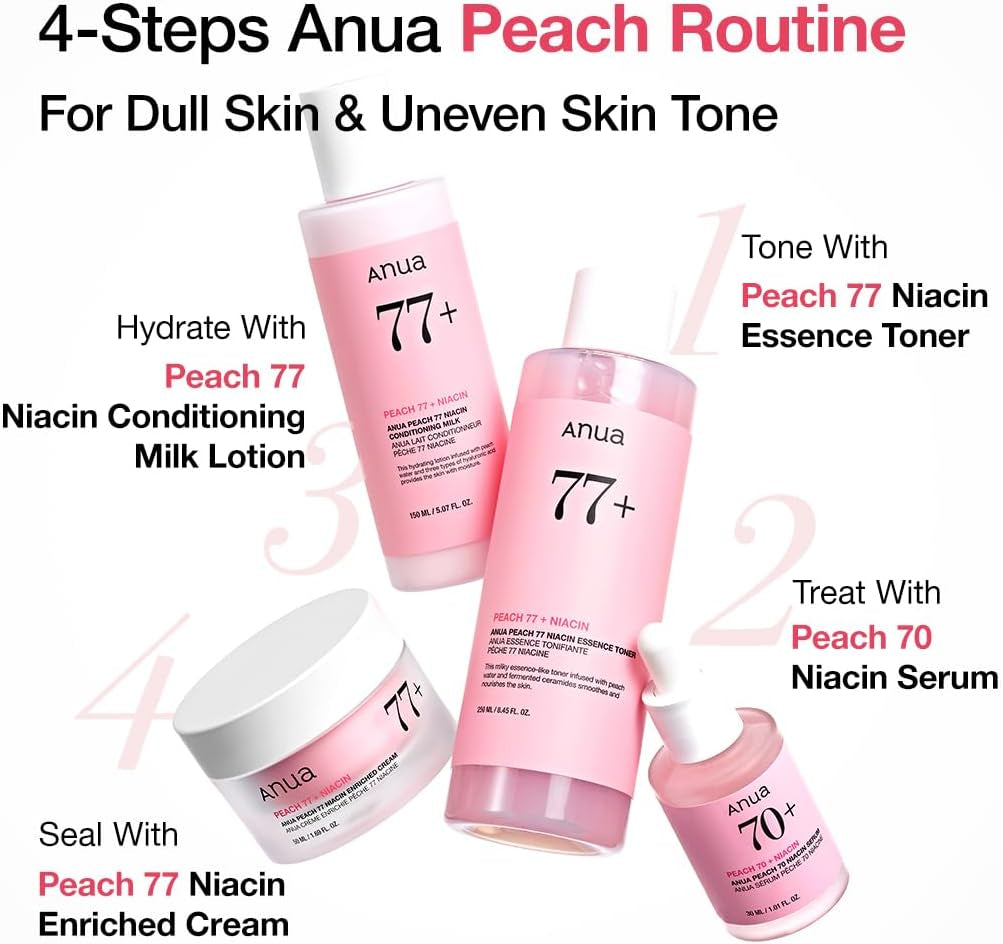 Peach 77 Niacin Essence Toner 250Ml / Brightening Toner for Face, Niacinamide, Panthenol, Ceramides, Facial Toner for Glass Skin, Korean Skin Care (8.45 Fl.Oz.)