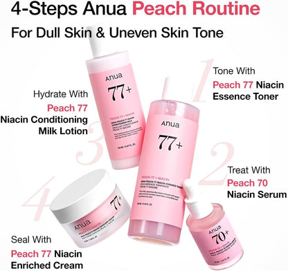 Peach 77 Niacin Essence Toner 250Ml / Brightening Toner for Face, Niacinamide, Panthenol, Ceramides, Facial Toner for Glass Skin, Korean Skin Care (8.45 Fl.Oz.)