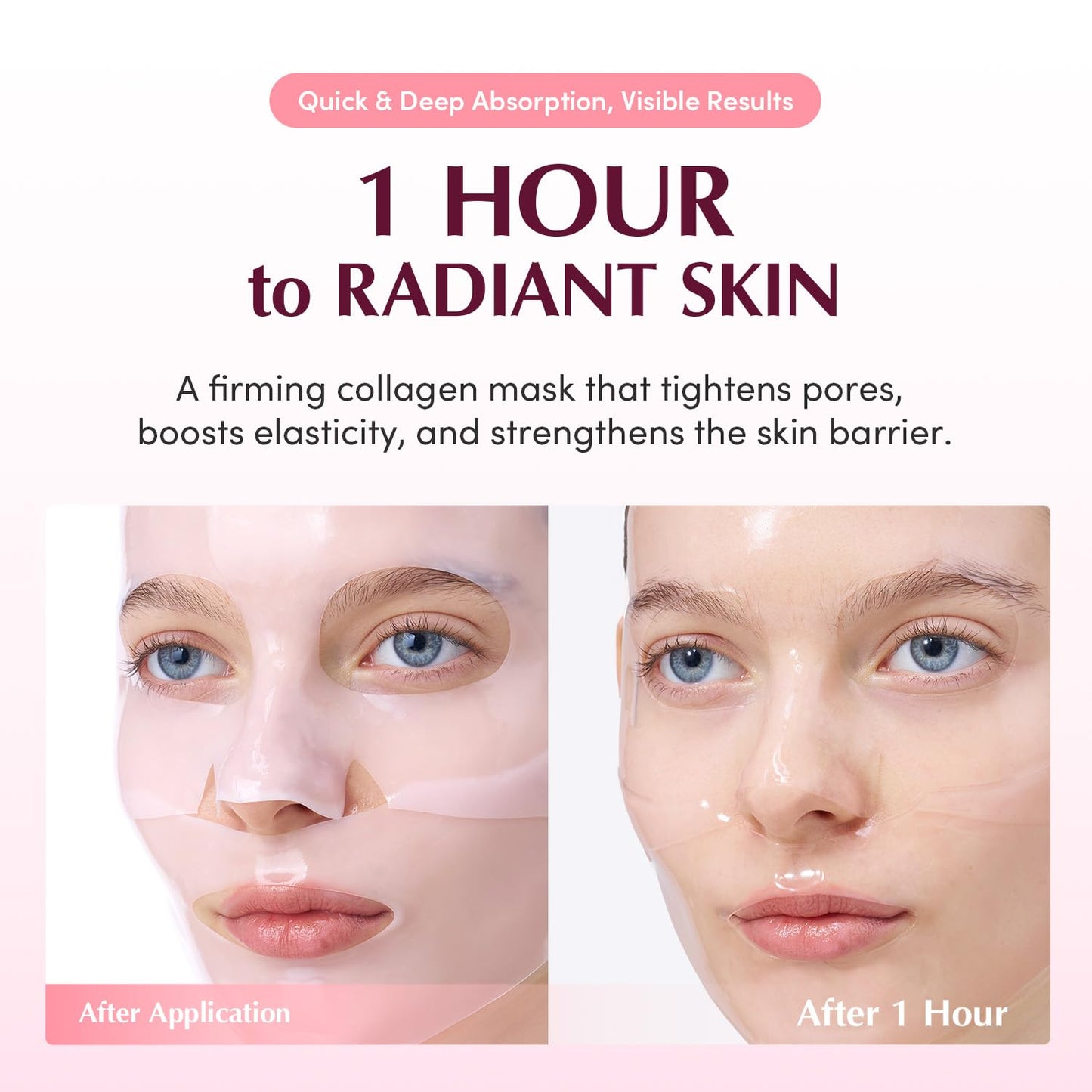 Collagen Pore-Tight up Mask - PDRN & Low Molecular Collagen for Pore Minimizing and Firming | Korean Collagen Face Mask for Glass Skin, 4 Sheets, 1.01 OZ.