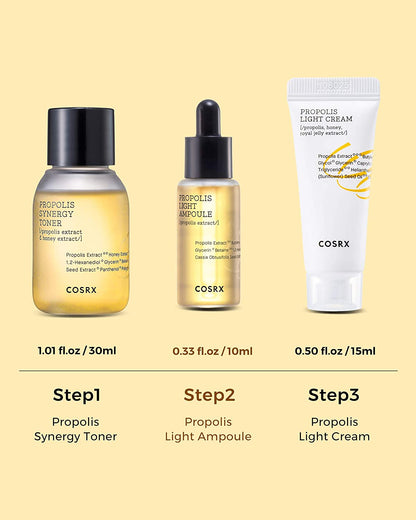Honey Glow Kit, Korean Skin Care Set with Propolis Facial Toner, Serum, & Cream, Mini Travel Essentials, Deep Moisture, Hydration, Nourishment, Travel Size Gift Set, Korean Skin Care