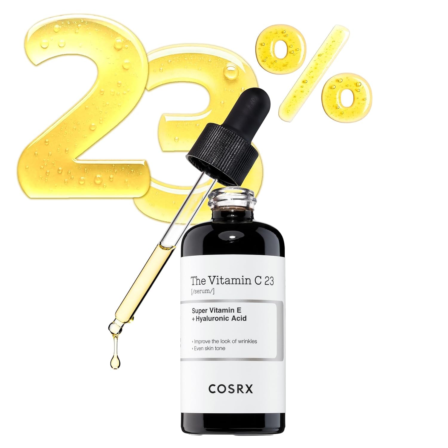 Pure Vitamin C 23% Serum with Vitamin E & Hyaluronic Acid, Brightening & Hydrating Facial Serum for Fine Lines, Uneven Skin Tone & Dull Skin, 0.7Oz/20G, Korean Skin Care