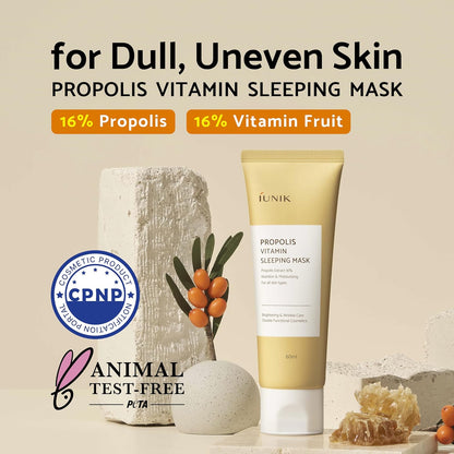 Propolis Vitamin Glow Sleeping Mask Night Moisturizer Cream 2.03 Fl Oz Overnight Moisturizing Cream Tea Tree Centella Asiatica Extracts Anti-Sagging Even Tone Rehydrate Firm Maturing Skin VEGAN