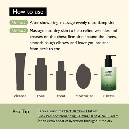 Wonder Black Bamboo Daily Smoothing Body Oil, 6.76 Fl Oz, Fast Absorption, Lightweight, Non-Greasy, Deeply Hydrating, Locks in Moisture, Softens & Nourishes Skin, with Almond & Argan Oil