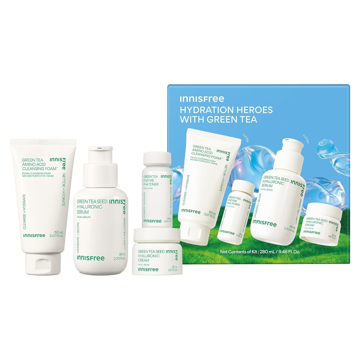 Green Tea Seed Hydrating Serum with Hyaluronic Acid & Niacinamide, Korean Face Serum for Glow