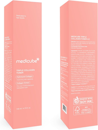 Triple Collagen Toner - Hydrolyzed, Atelo, & Soluble Collagen for Deep Hydration & Plump Skin - Fast-Absorbing Formula for All-Day Suppleness, Korean Skincare (4.73 Fl.Oz.)