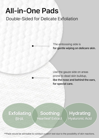 Ji.Woo.Gae Heartleaf BHA Peeling Pad | with Heartleaf Extract, Exfoliating Toner Pads, Facial Peels, Hydrating, for Troubled Skin & Breakouts (60 Pads)