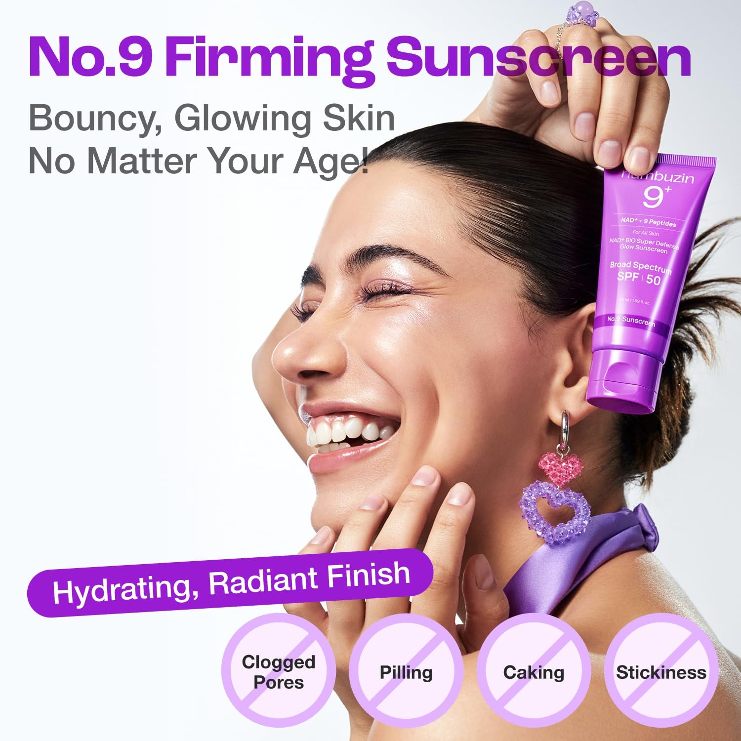 No.9 Sunscreen | Super Defense Glow Sunscreen | Broad Spectrum SPF 50 | for All Skin Types & Skin Tones | Glowing, Dewy Finish, Water-Resistant | No White Cast, Korean Skincare | 1.69 Fl. Oz.