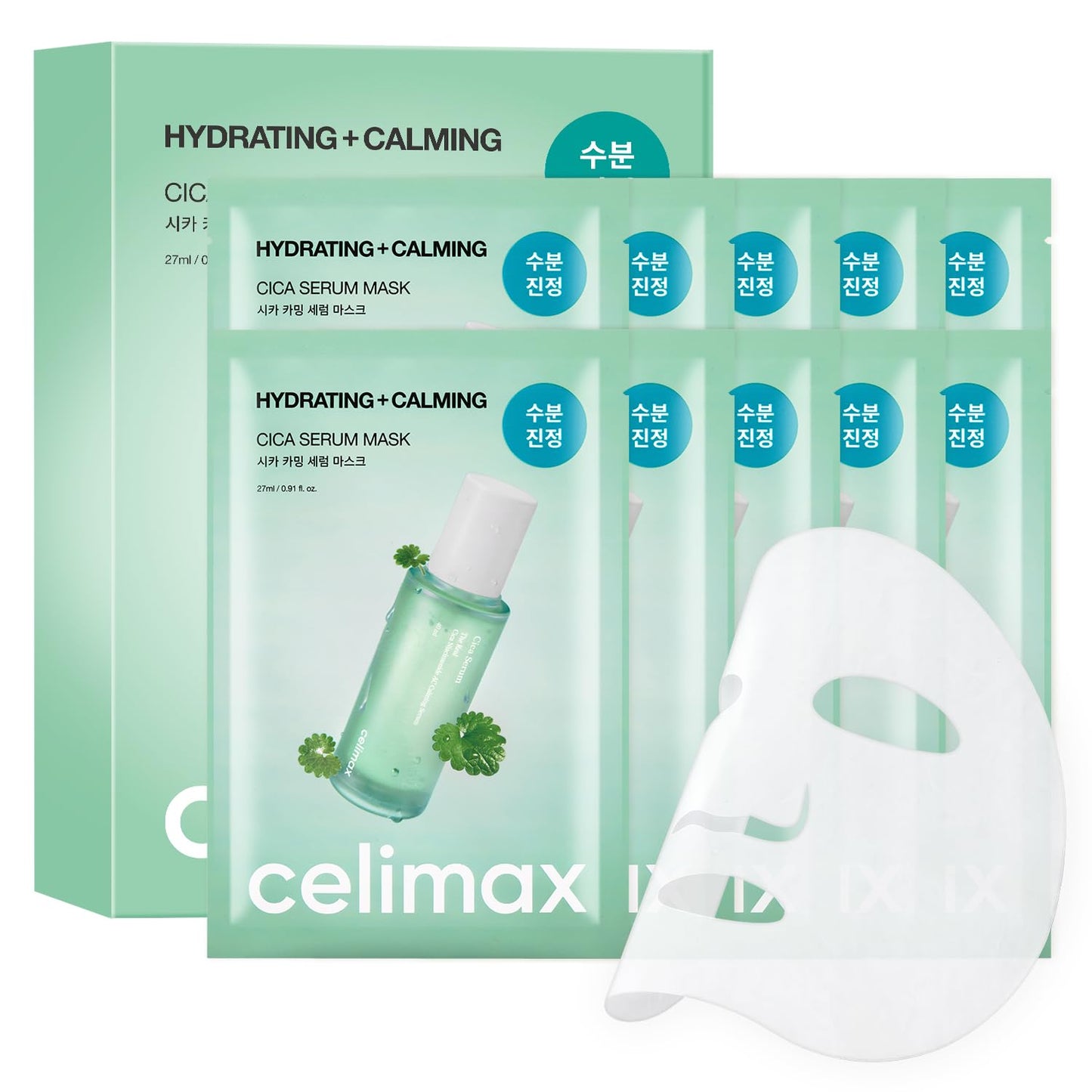 the Real Cica Calming Serum Mask 10Ea | with Centella Asiatica & Madecassoside, Korean Face Sheet Mask for Skincare, Hydrating, Wrinkle & Fine Lines, 27Ml