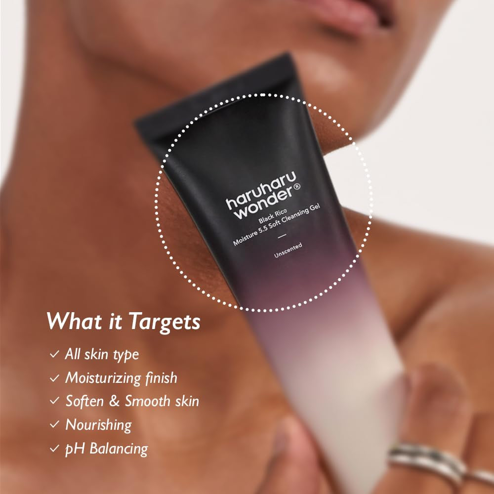 Wonder Black Rice Moisture 5.5 Soft Cleansing Gel, 3.4 Fl.Oz, Gentle Face Wash for Dry to Normal Skin, Low 5.5Ph, Soap Free, Hydrating, Fragrance Free, Daily Use, Korean Skincare