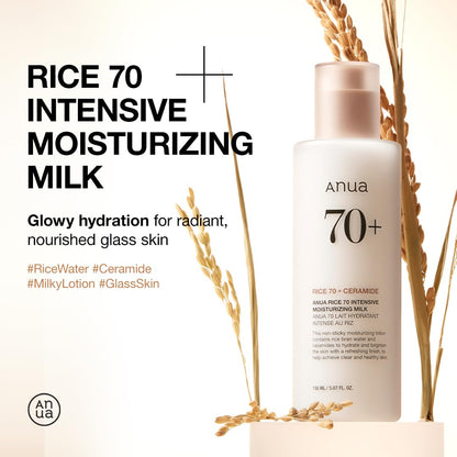 Rice 70 Intensive Moisturizing Milk, Lotion for Deep Hydration and Nourishing, Glowy Glass Skin, Rice Water, Niacinamide, Ceramides, Lightweight, Korean Skincare, 150Ml/ 5.07 Fl.Oz.