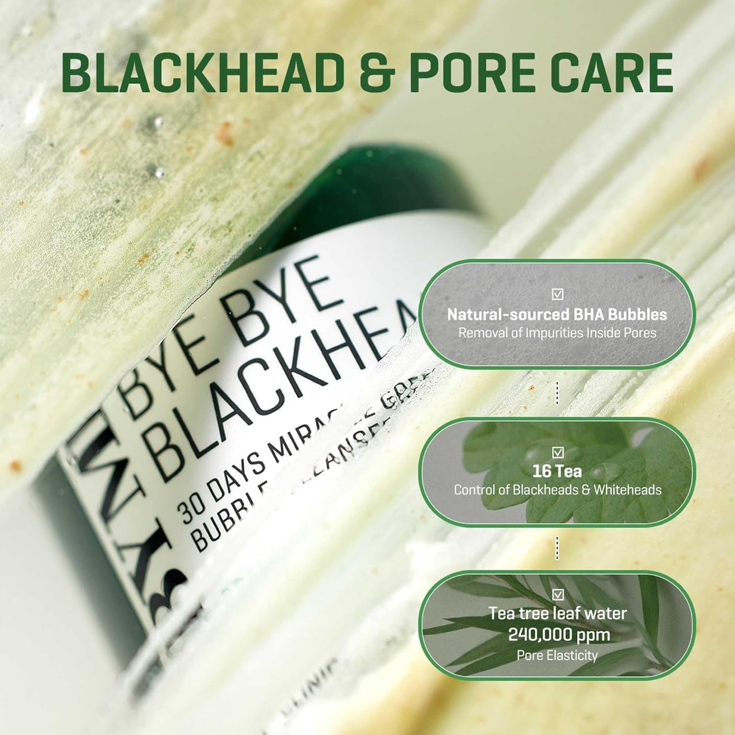 Bye Bye Blackhead 30 Days Miracle Green Tea Tox Bubble Cleanser – 4.23Oz, 120G – Korean Face Wash & Bubble Face Mask – Daily Blackhead-Removing Pore Minimizer for Face – Korean Skin Care